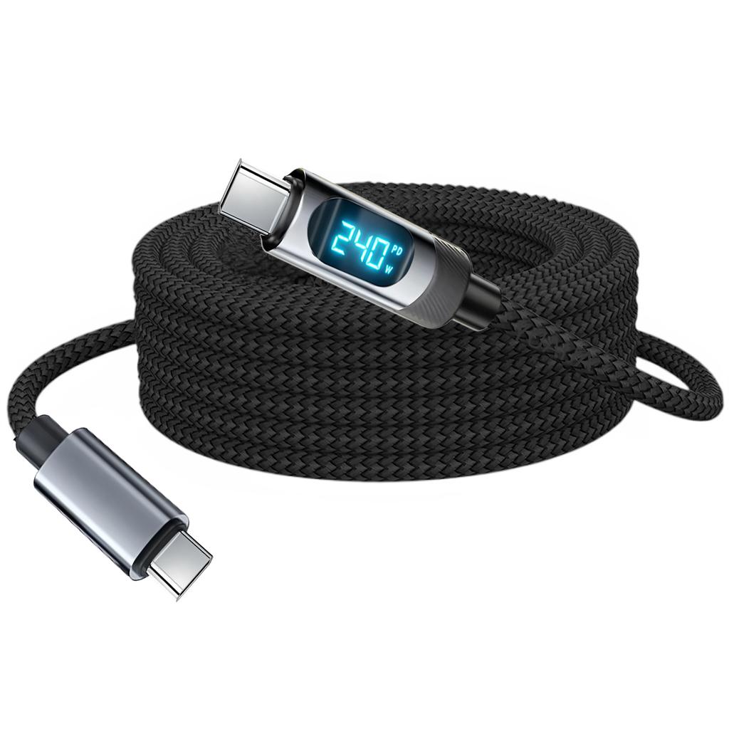 240W PD USB C To USB C Cable with LED Display Fast Charging Cord for Samsung Xiaomi Vivo Realme Motorola Type C Charger Cable