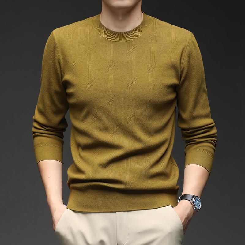 Men's Solid Color Jacquard Sweater - 2025 Autumn/Winter Casual Round Neck Knitwear