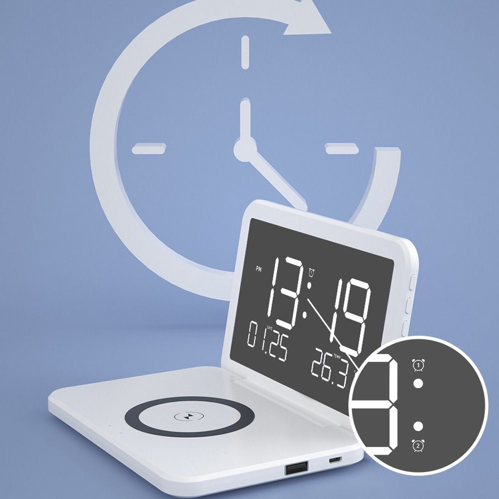 Intelligent Recognition Wireless Charger Alarm Clock LED Mirror Smart LED Desk Clock Plastic Temperature Display