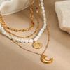 GEMCHIC Women's Layered Baroque Pearl Necklace Gold Sun Moon Pendant Chain Choker Fashion Jewelry
