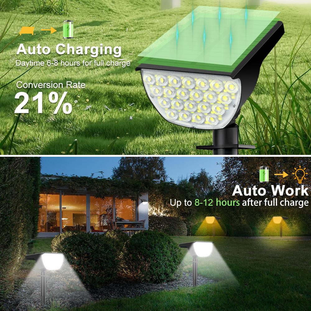 4PCS Solar Landscape Spotlights Dusk Till Dawn 3 Modes 72/76 LED Solar Outdoor Garden Lights Waterproof Wall Lights Garden Yard