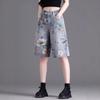 Amerikanische Bedruckte Jeansshorts Damen Hohe Taille Sommer Dünn Gerade Dünn Neue Fünf-Punkt-Hosen Trendy Hohe Taille Blumenmuster Shorts