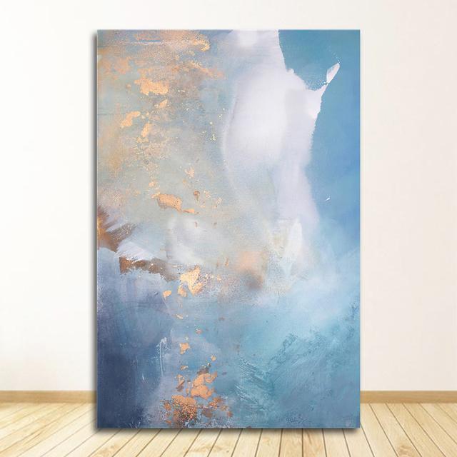 Poster und Drucke Wand Poster Home Decor Abstrakte Goldfolie Fluss Blau Leinwand Kunst Gemälde für Wohnzimmer Schlafzimmer