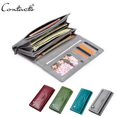 CONTACT'S – portefeuille en cuir véritable pour femmes, Long sac à main, pochette pour téléphone portable, porte-cartes