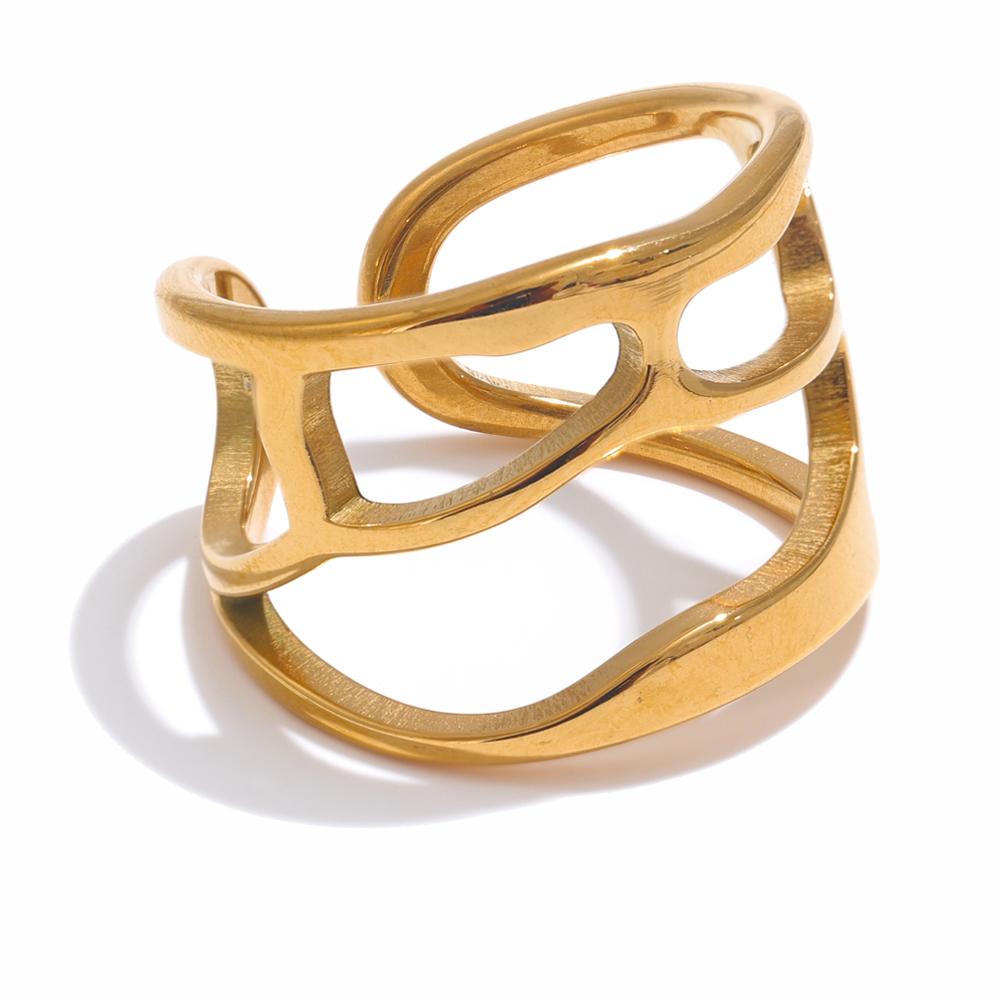 

Yhpup Stainless Steel Wide Hollow Cuff Open Ring for Women Stylish Design Water Resistant Metal Jewelry Wholesale 7