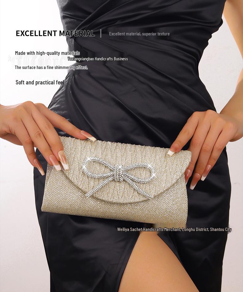 Rhinestone Bow Evening Clutch – Mini Bling Chain Handheld Bag for Women