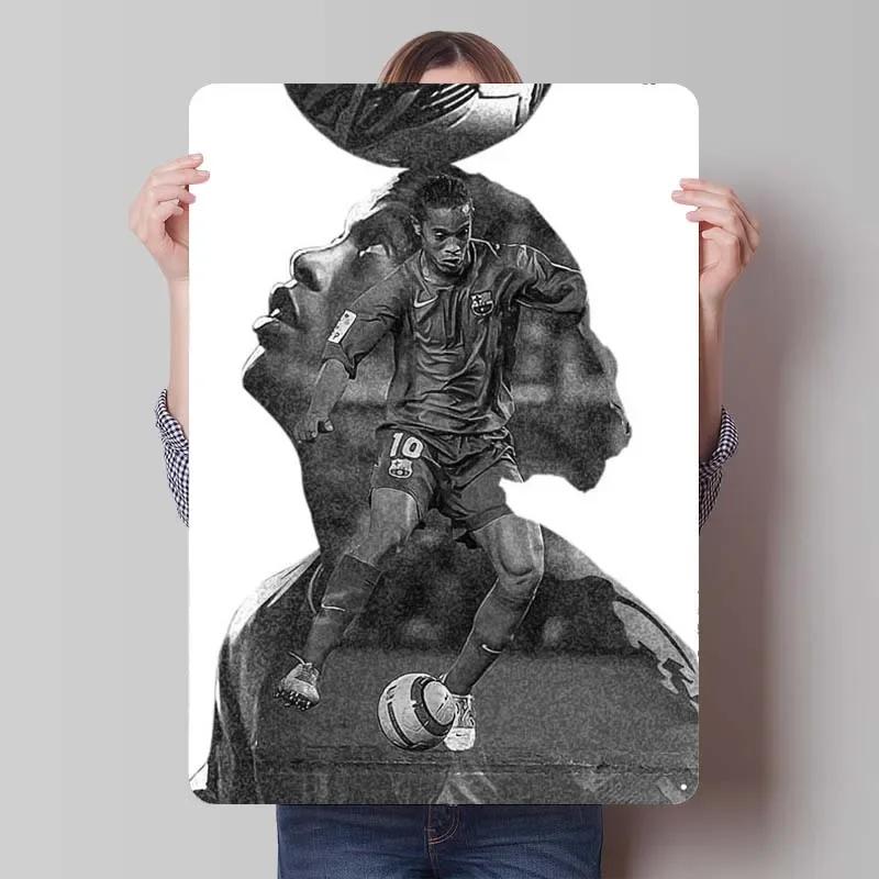 Ronaldinho Sign Sportposter Metall Wandkunst von Wandmalereien Vintage Metall Blechschild Plakette für Wandkunst Dekoration Man Cave Retro Zuhause