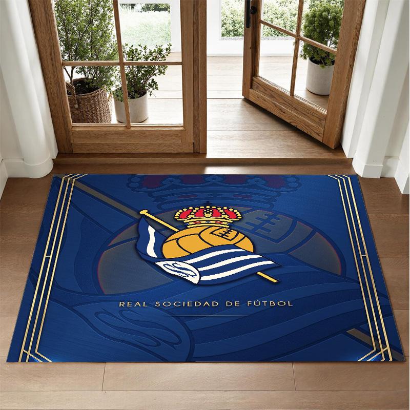Real Sociedad FC Design Crystal Velvet Rug Soft Decorative Mat for Bedroom Entrance