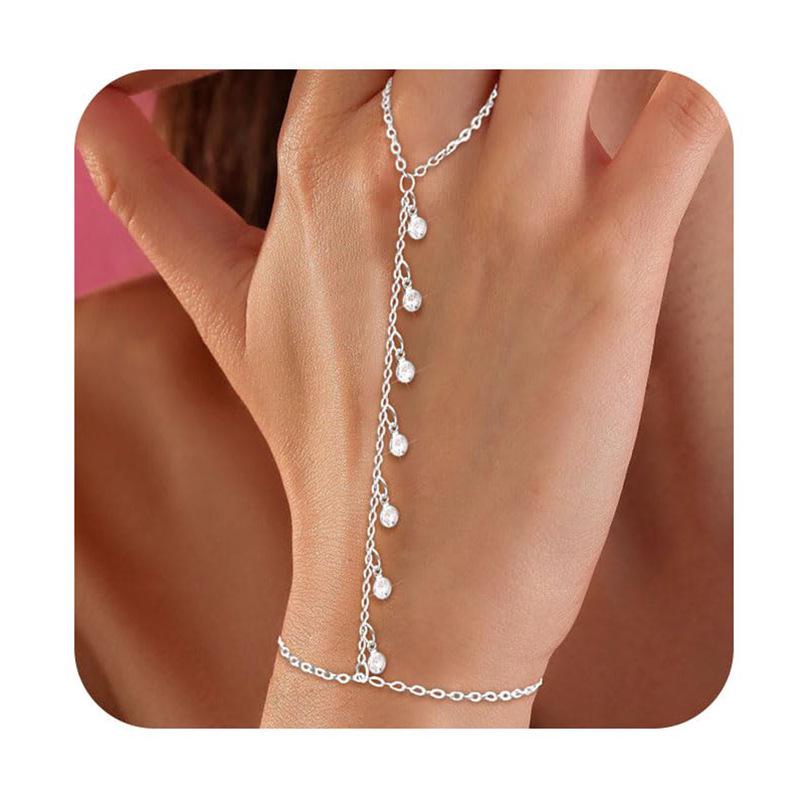 18K Gold Plated Stainless Steel Zircon Glass Beach Finger Chain Bracelet