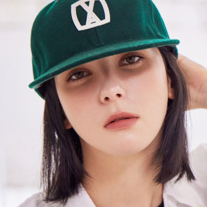 

VARZAR VA Square Applique Wool Baseball Cap Deep Green FREE