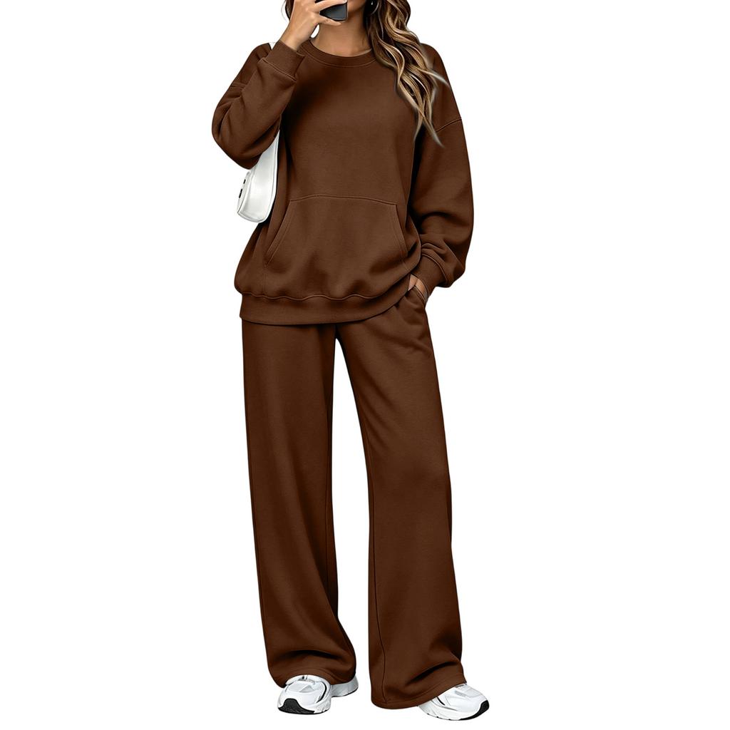 Women's Casual Neck Sweatshirt and Pants Set with Pockets, Fall Winter Comfortable Outfit