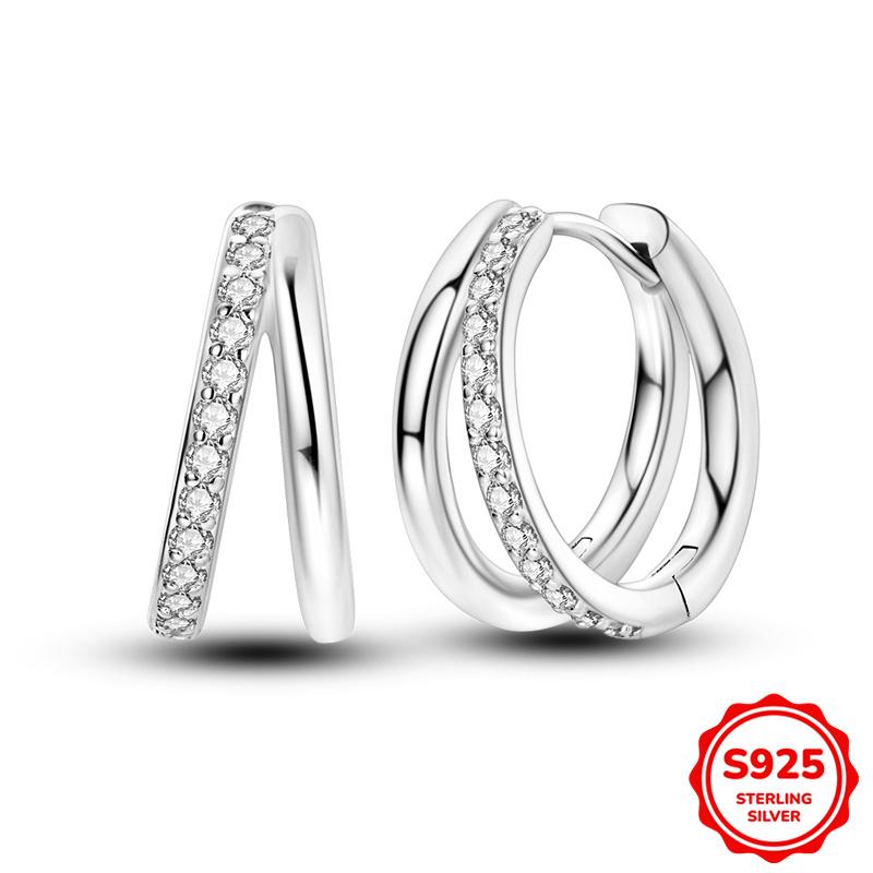 925 Sterling Silver Cubic Zircon Earrings Double  For Women Heart Star Moon Earrings Elegant Birthday Jewelry Gifts