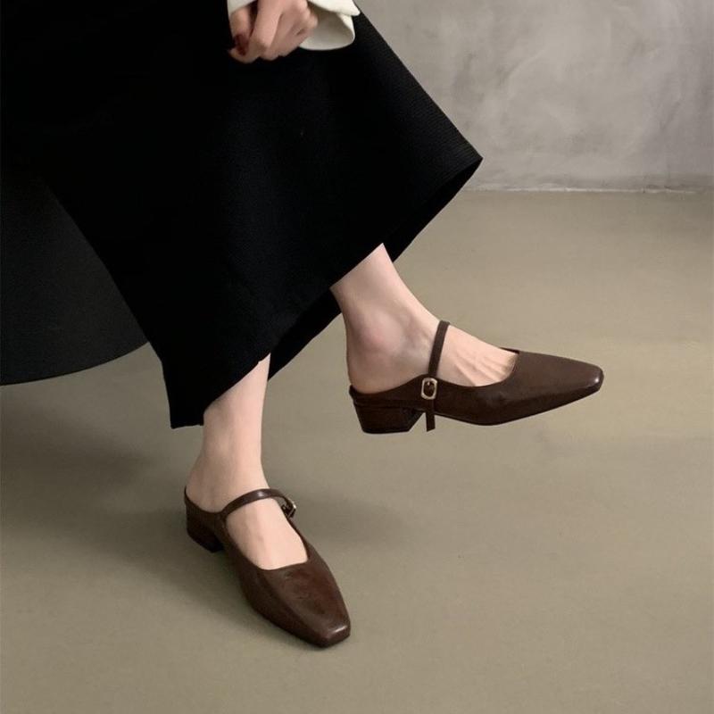 New Designer Vintage Women Slippers Cover Toe Slip On Muels Shoes Ladies Casual Outdoor Low Heel Sandalias