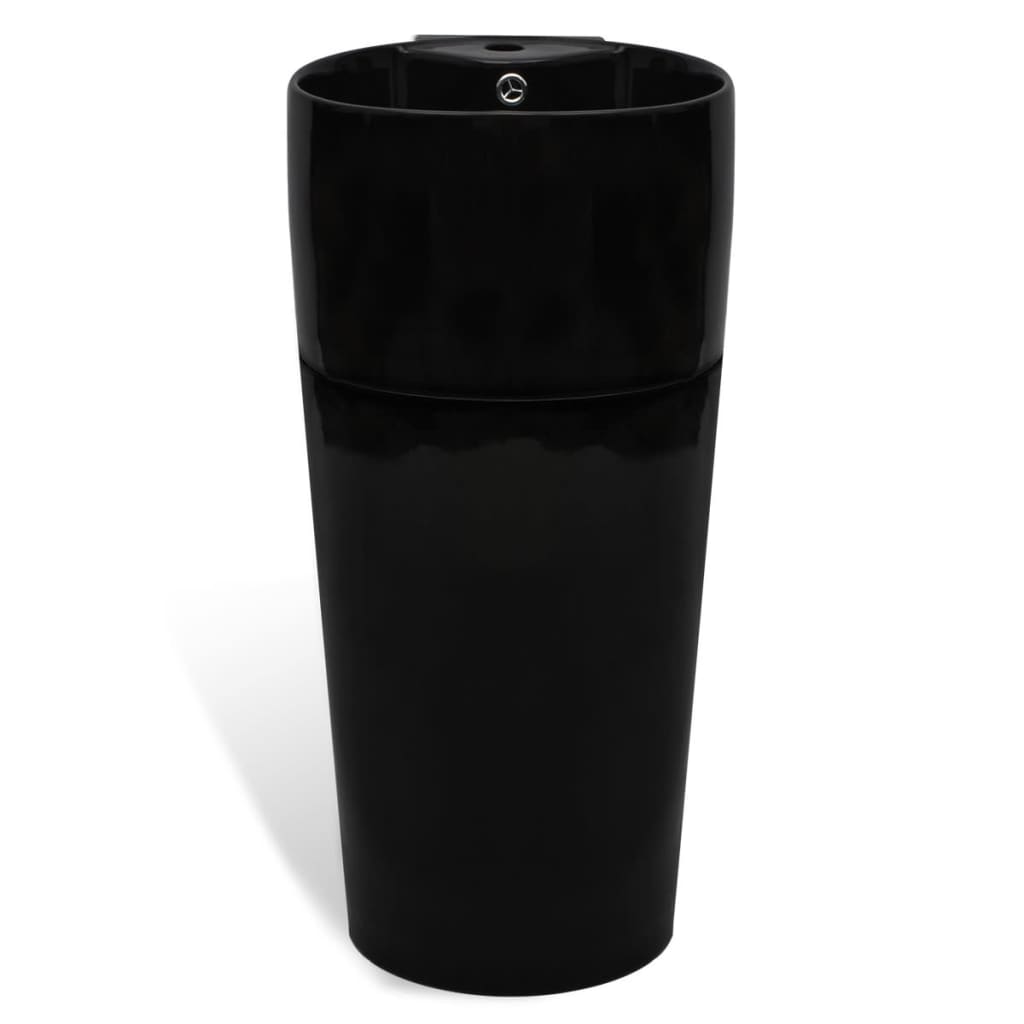 Vidaxl Round Washbasin with Overflow and Tap Hole, Black