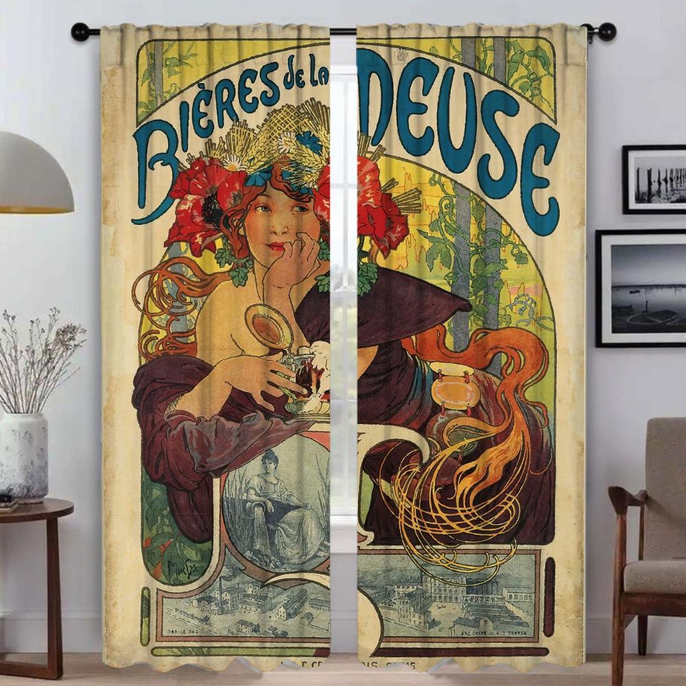 

Альфонс Муха Штори для вітальні Штора для кімнати 2 панелі Жалюзі Хелловін Декорація Домашній інтер єр Штори Перегородка W86xH137cmx2pcs-CL