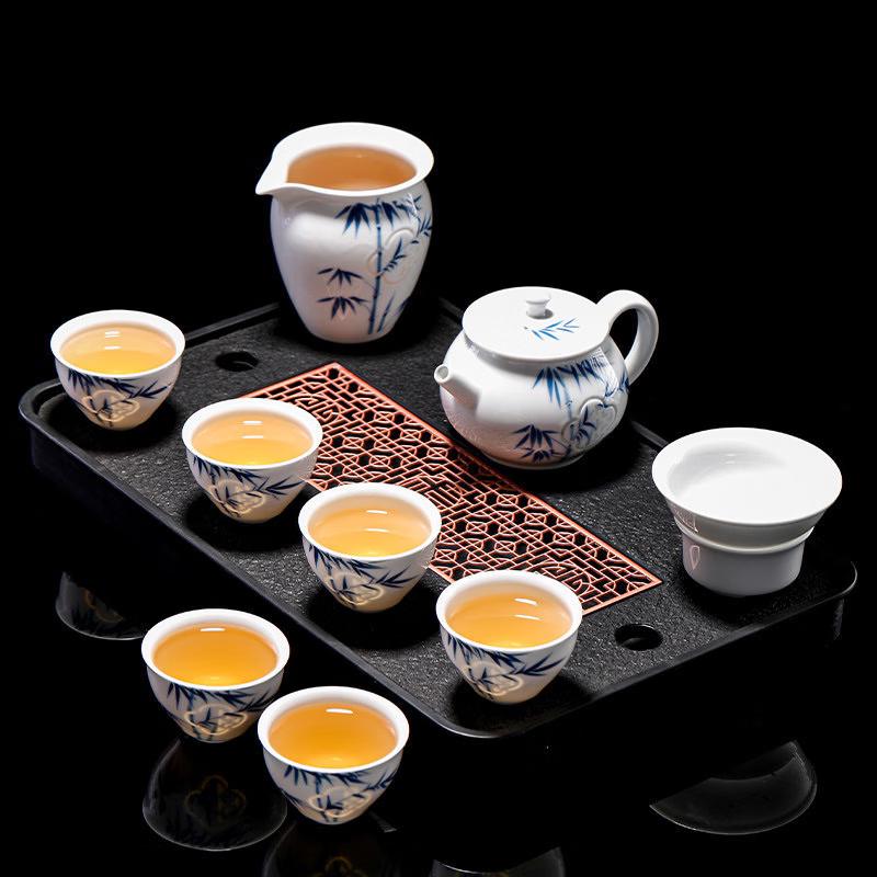 Linglong Mutton-fat Jade Porcelain Kung Fu Tea Set