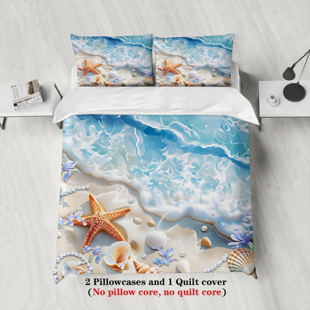 3pcs Sunny Blue Duvet Cover With 2 Pillowcases 3D Printed Starfish Beach Bedding Sets Cmoforter Not Included Room Decoration