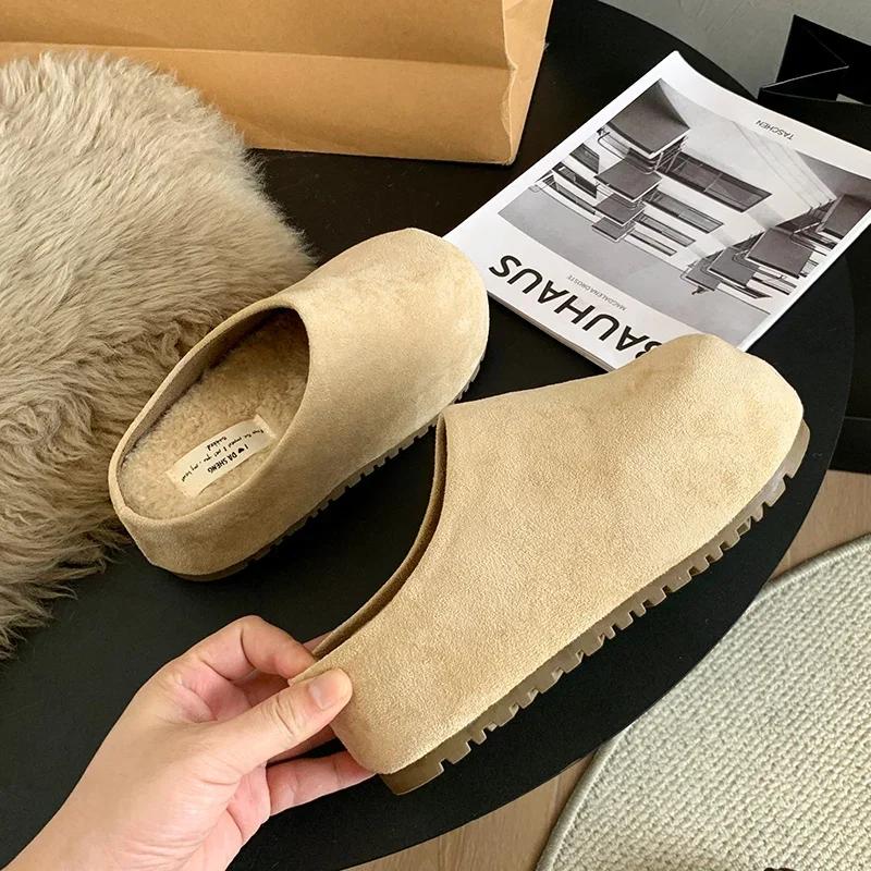 Winter Short Plush Women Mules Slippers Casual Shallow Slip On Ladies Comfort Outdoor Platform Flats House Cotton Shoes