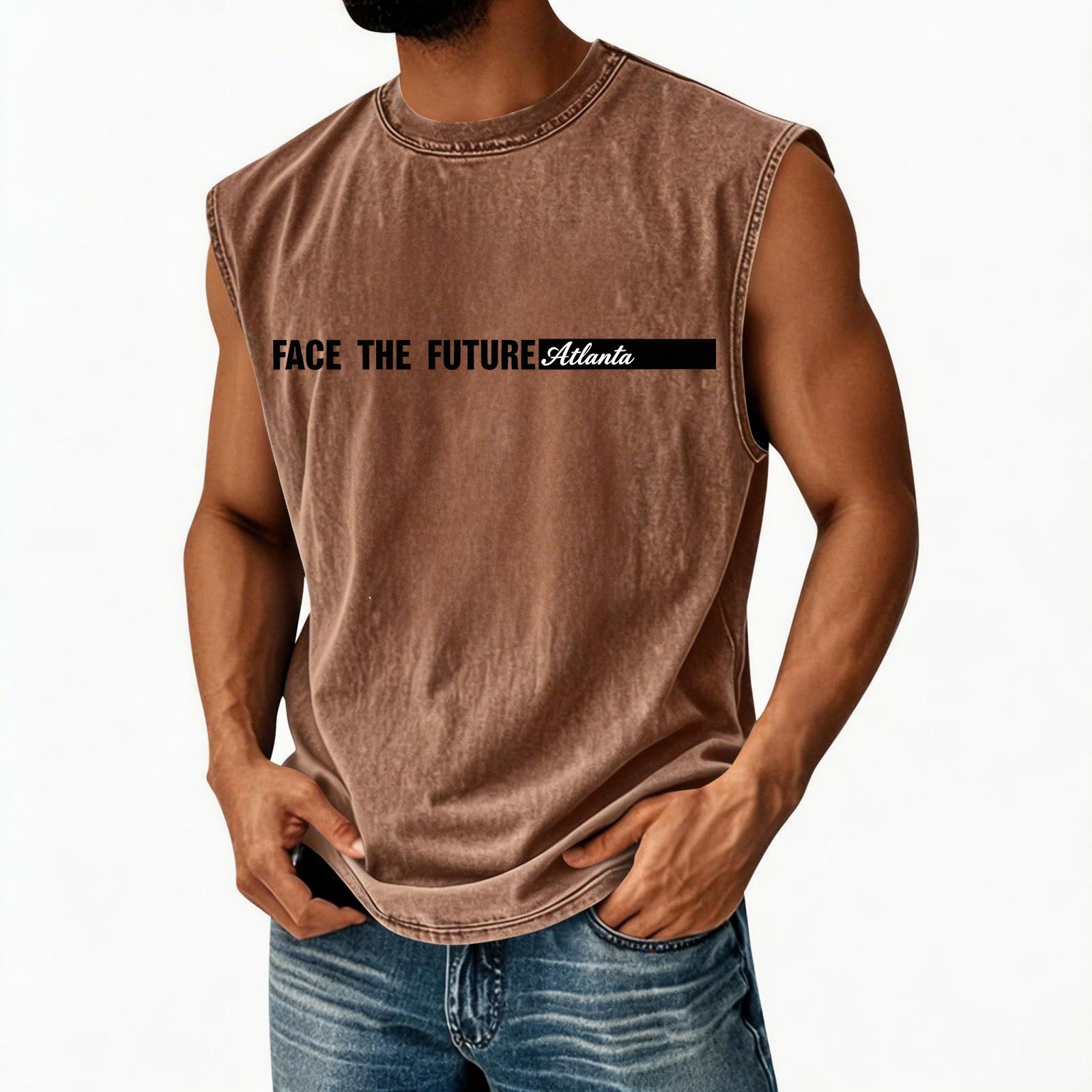

Men s Loose And Casual Trend Letter Print T-shirt - Men s Washed And Distressed Breathable Sports Sleeveless Top M