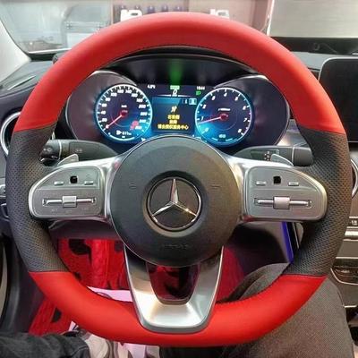 Pro Mercedes-Benz GLC Třída A W177 Třída C W205 Třída E W213 Ručně šitý černý červený Kožený potah na volant do auta