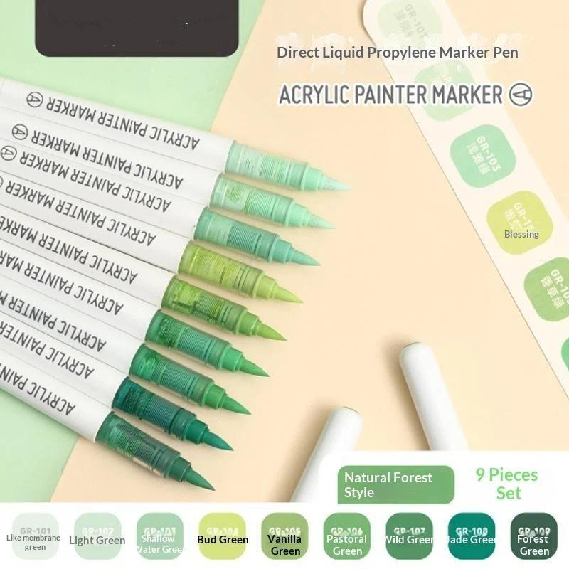 Acrylfarbe Marker Set 9 Stück 9 Farben Direkte Flüssigkeit Schnell Trocknend Wasserdicht für DIY Outdoor Graffiti Innen Heimdekoration Basteln