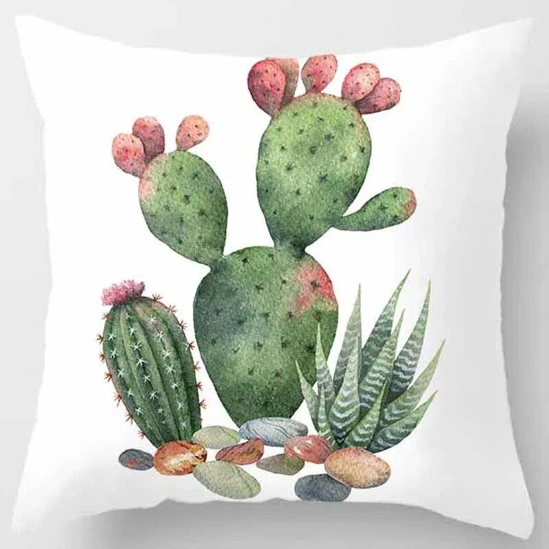 Car Sofa Cushion Cover Botanical Cactus Print Square Pillowcase Bedroom Home Decor