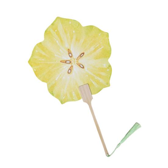 Fruit Print Fan with Wooden Long Handle Portable Lightweight Outdoor Travel Camping
