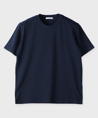 PANICALE Shoulder Patch Round Cotton T-Shirt [Navy]