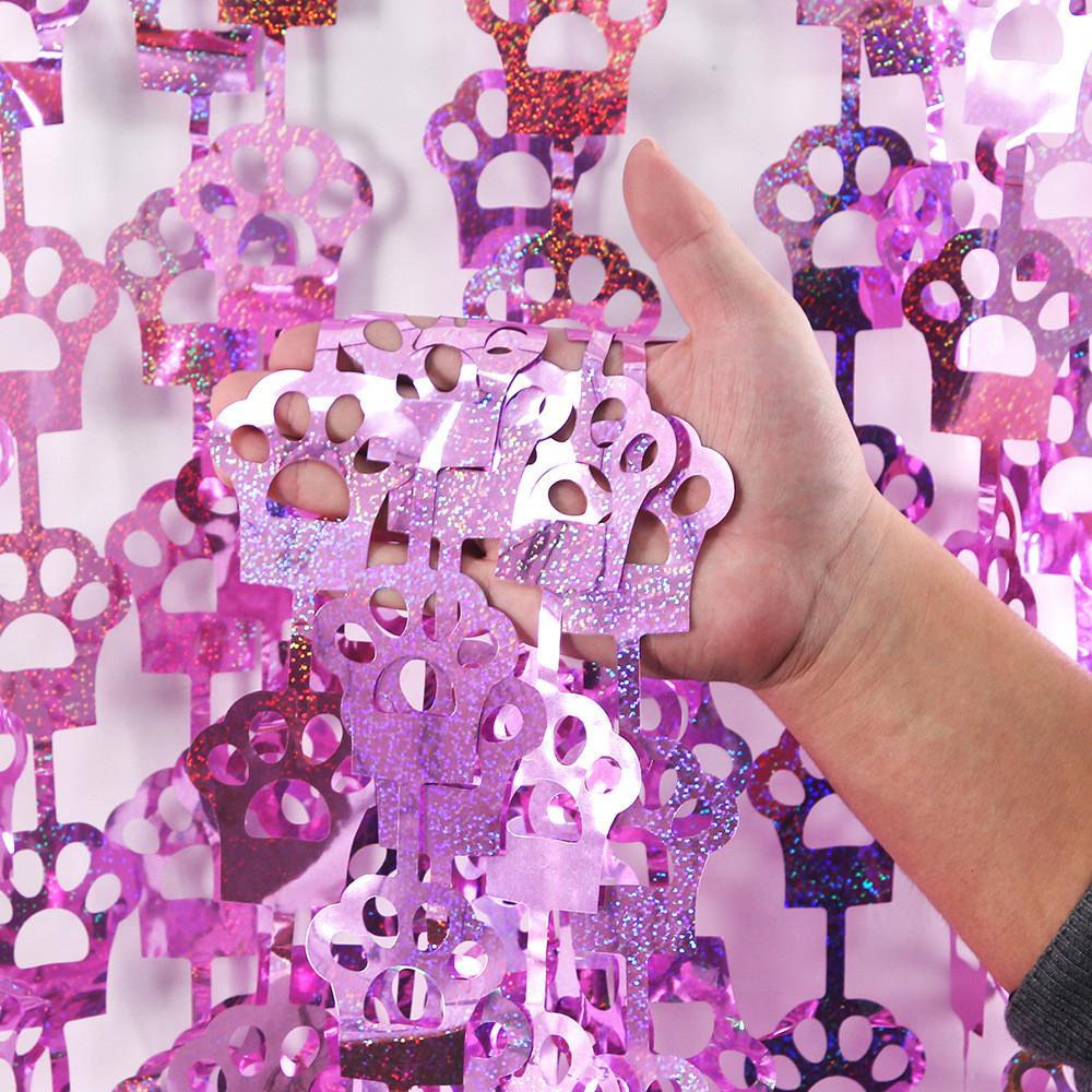 Adorable Pink Cat Paw And Dog Paw Rain Curtain For Festive Pet Birthday Parties