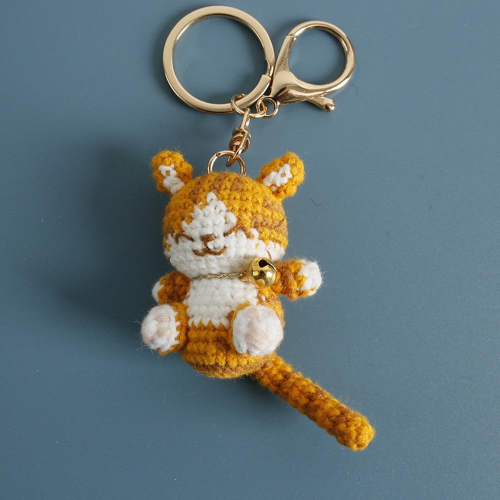 Animal Handwoven Cat Pendant Knitting Doll Cat Key Chain Creative Crochet Kitten Keyrings Backpack