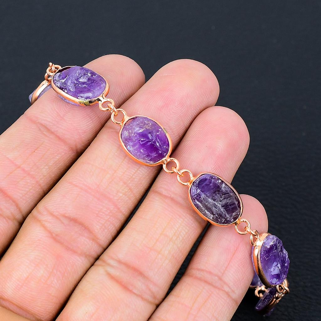 Ruff Ametist Handgjorda Kopparsmycken Armband 7-8" U6Y53