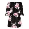 Ladies Casual Sexy One Shoulder Mid Waist Printed Ruffle Sleeve  A-Line Dress