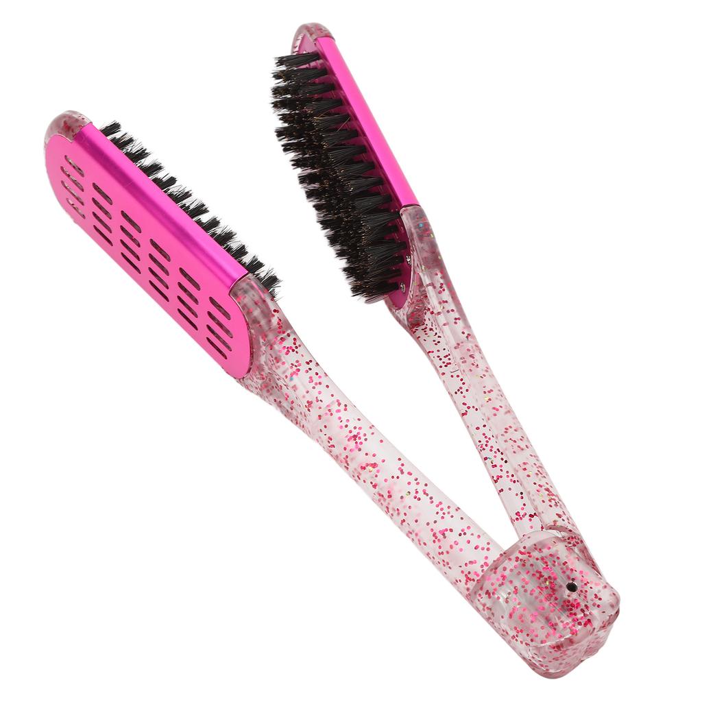Hair Straightening Splint Comb Soft Hair Double Sided Hair Straightener Clamp Brush Styling Tool Rose Red