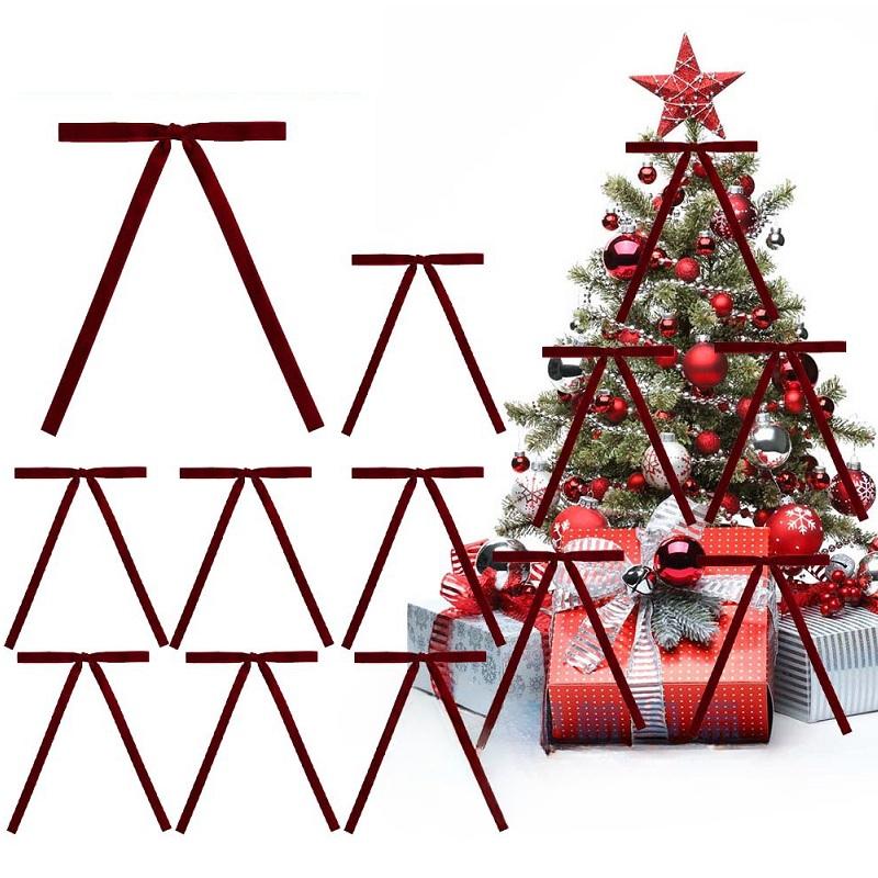 10 PCS Velvet Bows Christmas Tree Bow Velvet Ribbon Bow Vintage Wreath Decoration Xmas Gift Wrapping DIY Crafts