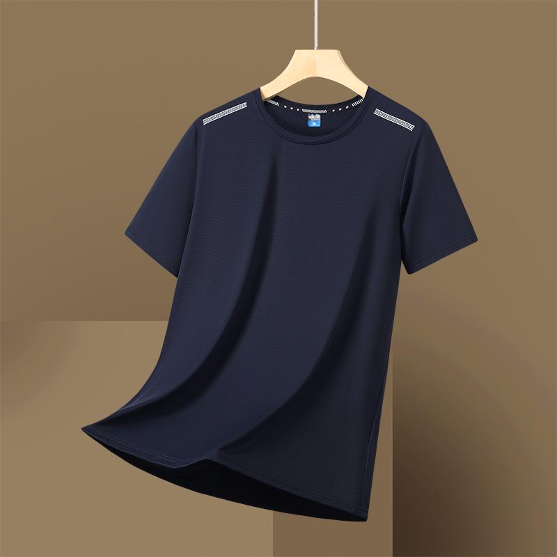 Summer Ice Silk Short Sleeved Men's Sports Short Sleeved Casual T-shirt Men's Outdoor Leisure Sports Quick Drying Short Sleeved T-shirt