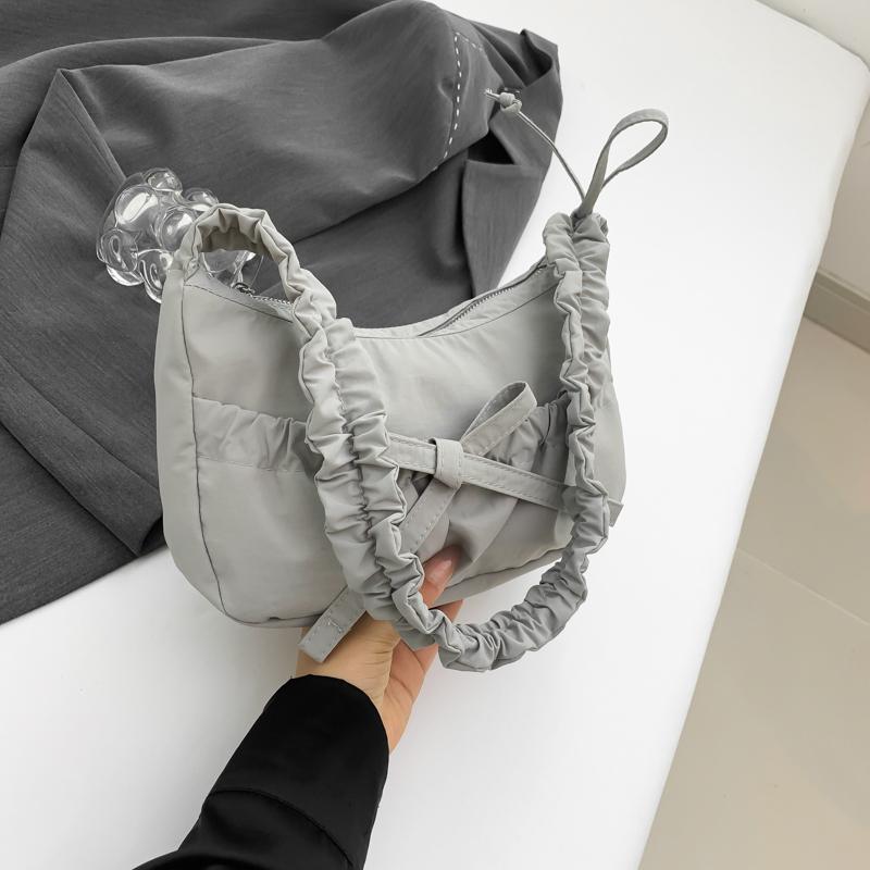 Women Fashion Shoulder Bag with Ruched Drawstring Strap Bow Leisure Satchel Bag Solid Color Cute Sling Bag Ladies Outdoor Bag