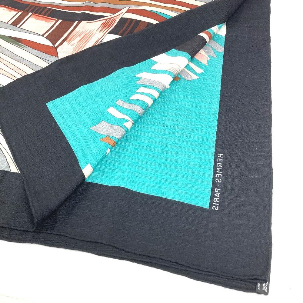 HERMES Calle Jean 140 Large Shawl Stole Scarf Cashmere / silk Black/Multicolore
