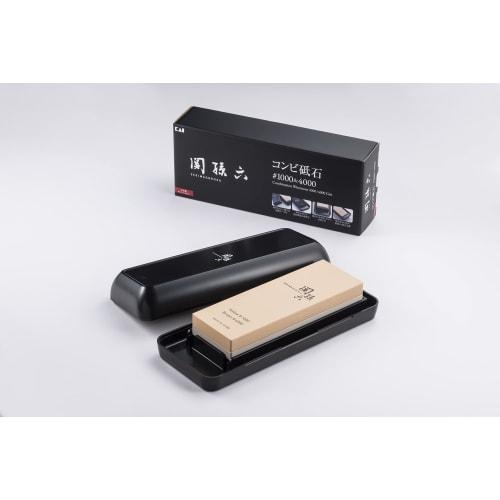 Kai Seki Magoroku Combination Knife Sharpener, 1000mm and 4000mm Sharpening Stones, with Storage Case, Made in Japan, Black, AP0334