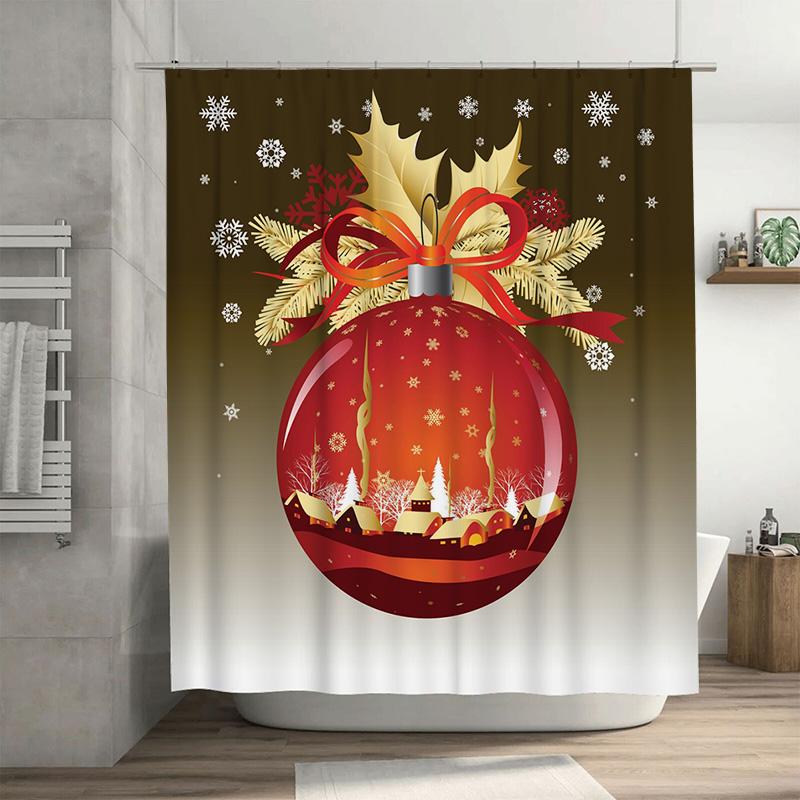 

Tu Christmas Shower Curtain Festive Holiday Village Snowfall Winter Decor Bathroom Set Waterproof Modern Pattern Backdrop W60H190(CM)-1 Pcs
