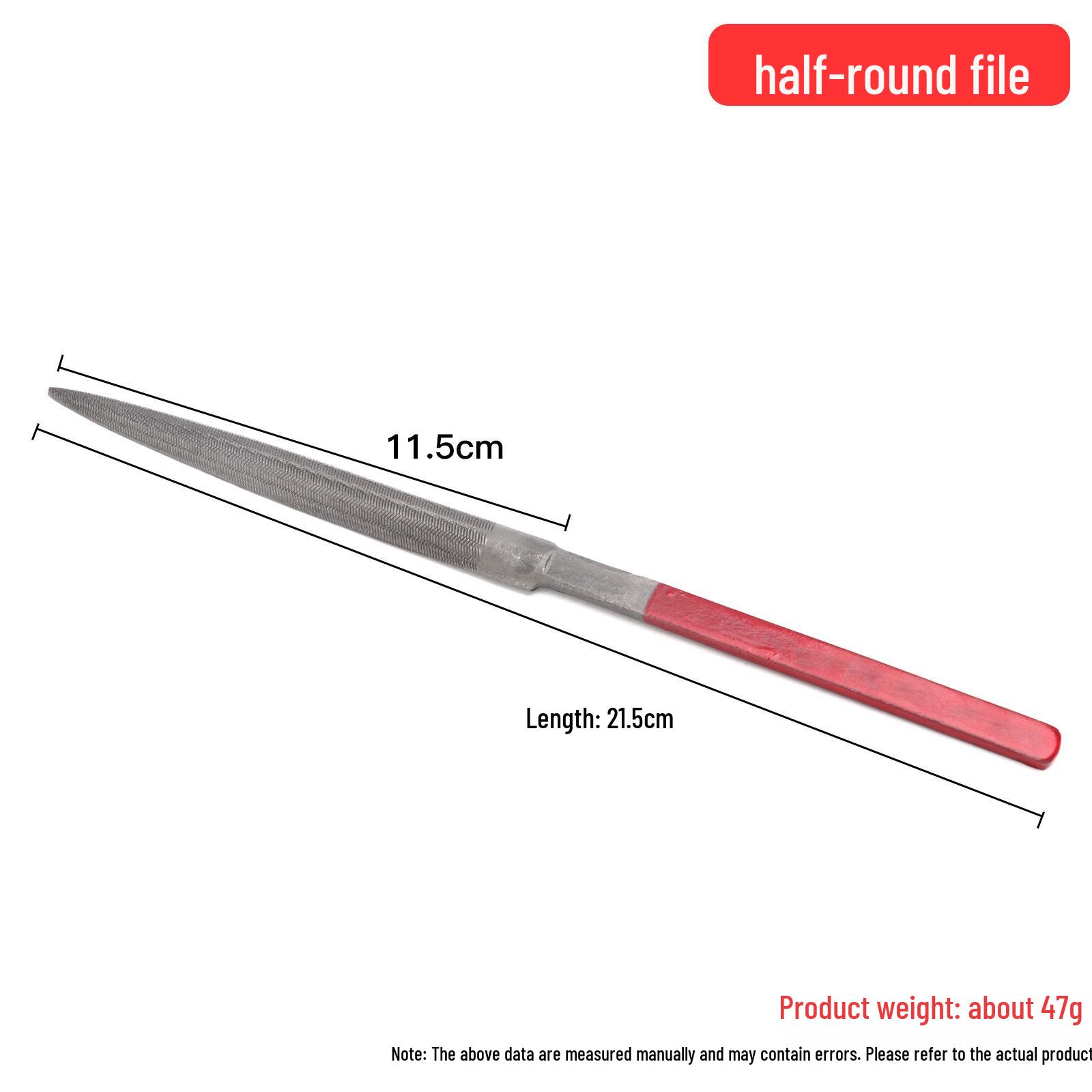 Red Handle Half-Round File: Coarse/Fine Manual File for Jewelry Shaping, Gold Beating, Polishing, and Triangular Filing Tools.