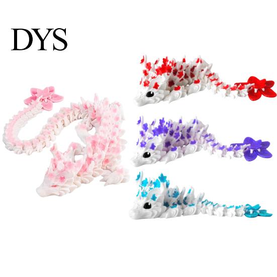 Flexible Fantasy Animal Toy 3D Printed Cherry Blossom Dragon Toy, Articulated Flower Figurine, Floral Ornament Movable Joints Mythical Creature Model