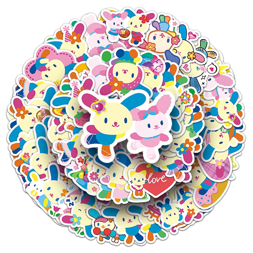 Sanrio Animation Design Floral Bunny Usahana Decals, Little Mochi Design Decals for Stationery and Phone Decoration