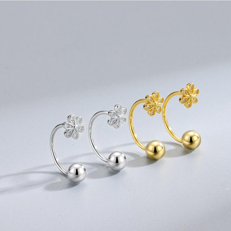 Diamond-Studded Flower Screw-On Earrings Understated Design Unique U-Shaped Earrings For Women