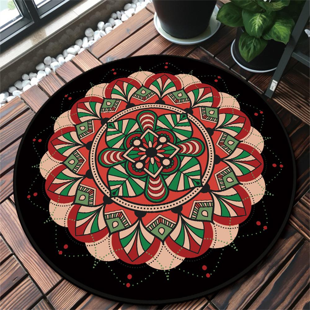 Mandala Carpet Dirt Resistant Black Round Carpet for Living Room Boho Flower Printed Floor Rug Anti-slip Blanket Home Decor Mats