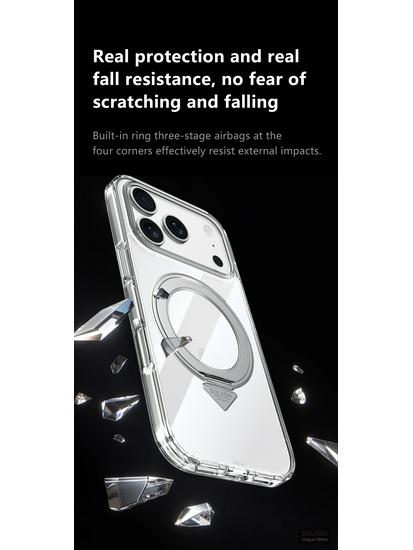 Apple iPhone 17 Pro Max Transparent Magnetic Case with Rotating Stand - Crystal Shine SLD