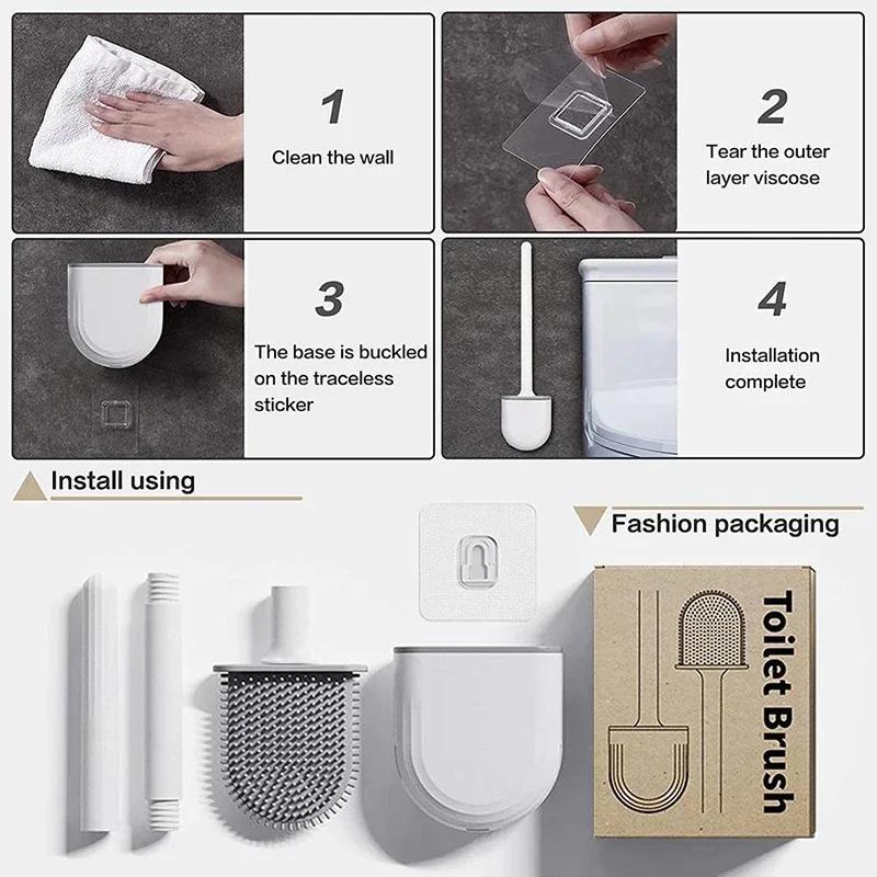 Toilet Brush Hanging Silicone Brush Cleaner Toilet for Bath Accessories Cleaning Brushes Cleaner Toilet Brush with Holders