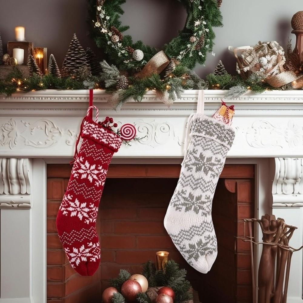 Neue 48CM Schneeflocken Gestrickte Weihnachtsstrümpfe Große Größe Hängende Geschenktasche Weihnachtsbaumschmuck Feiertagsdekoration