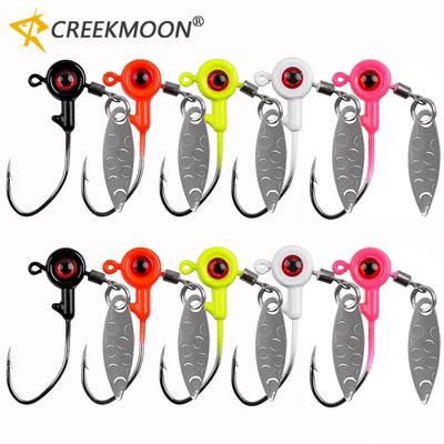 10Pcs Fishing Jig Heads Underspin Spinner Blade 3D Eyes Painted Fishing Lure Crappie Jig Hooks for Bass Walleye Trout Fishing