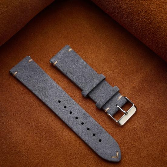 Watch Strap with Stainless Steel Buckle Soft Plush Frosted Texture Faux Leather Adjustable Length Unsiex Solid Color Vintage Quick