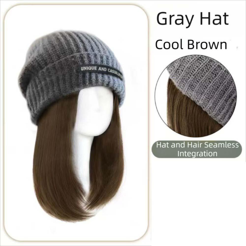 14 inch Beanie Hat Hairpiece Knitted Cap Warm Ski Hat Wigs for Autumn and Winter